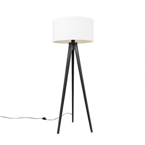 Vloerlamp tripod zwart met kap wit 50 cm - Tripod Classic