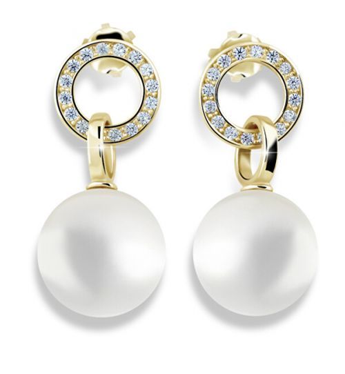 Cutie Jewellery Pôvabné perlové náušnice zo žltého zlata so zirkónmi Z6411-3123-10-X-1