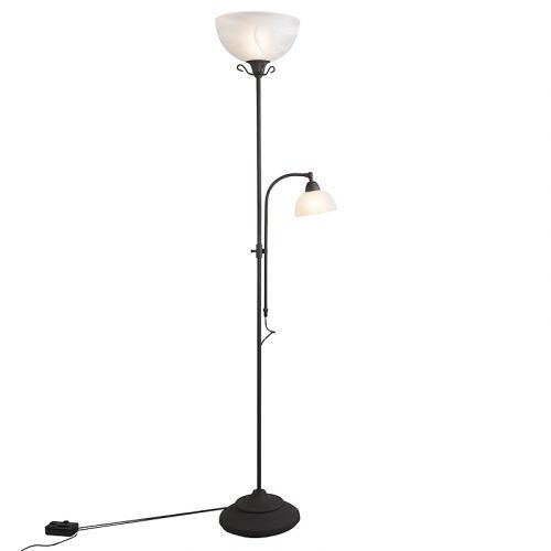 Klasická stojaca lampa hnedá s lampou na čítanie a stmievačom - Dallas
