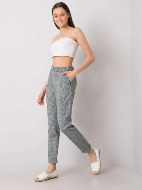 Čierne a zelené kockované dámske nohavice 36