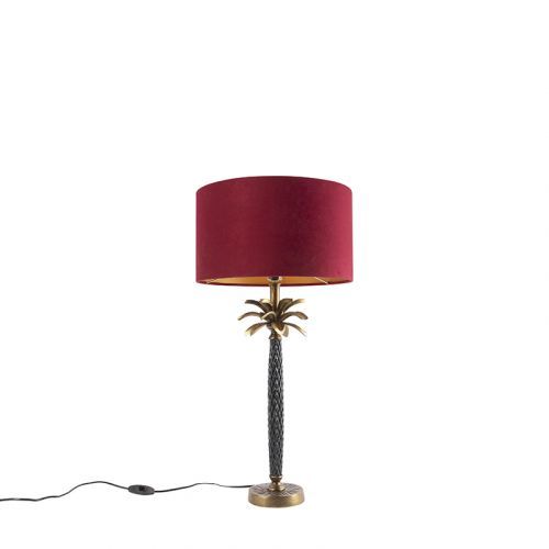 Art deco tafellamp brons met velours rode kap 35 cm - Areka