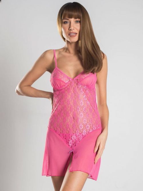 Svetloružová nočné súprava s čipkou S