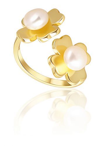 JwL Luxury Pearls Pozlátený prsteň s pravými perlami Štvorlístok JL0693