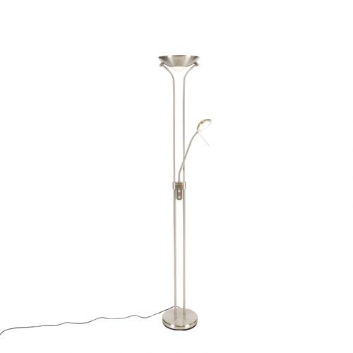 Vloerlamp staal met leeslamp incl. LED en dim to warm - Diva