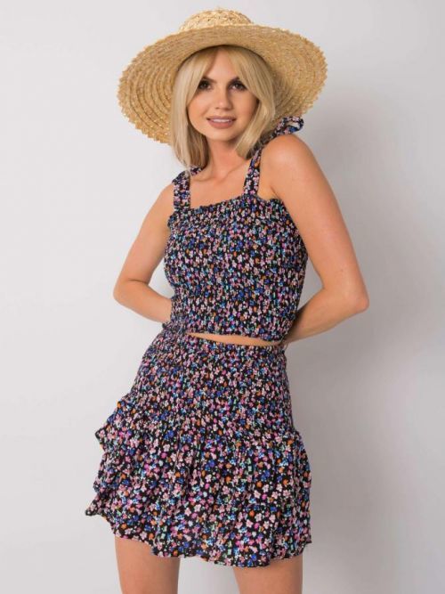 RUE PARIS Čierny top s kvetinovými vzormi S