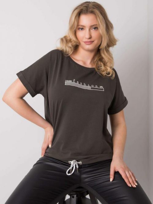 Tmavo khaki blúzka nadmerné veľkosti s výšivkou one size