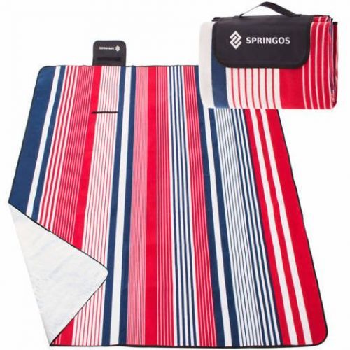 SPRINGOS Pikniková deka 200 x 200 cm pruhy - červeno-modré