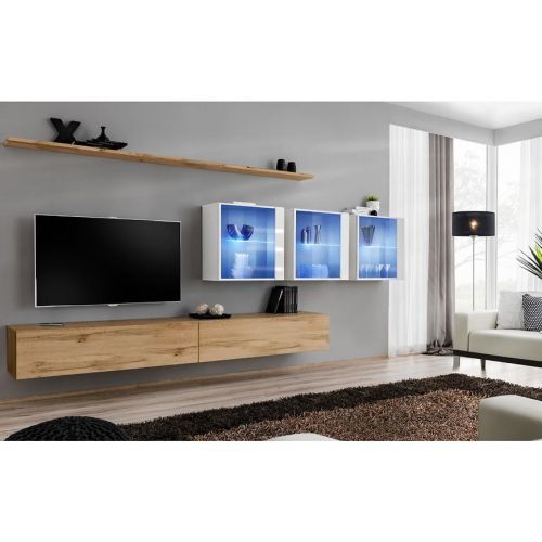 Obývacia stena Switch XVII Sklo +LED  Wotan/Biely