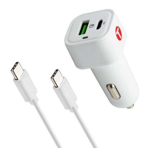 mobilNET nabíjačka do auta s káblom 1M Lightning MFi 3A, Power Delivery + Quick Charge, Eko balenie, biela, 38W