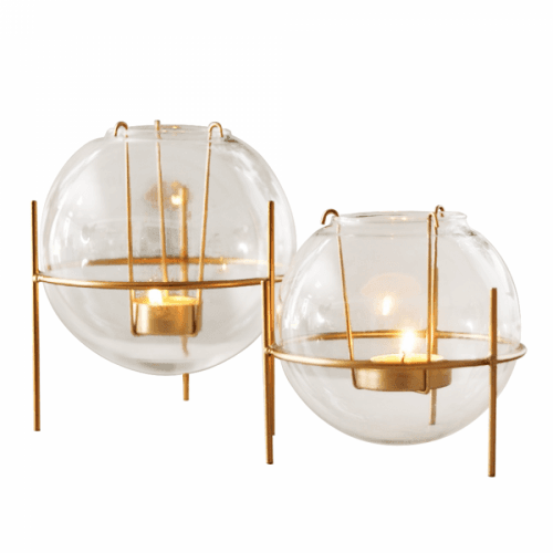 Svícny, set 2 ks, zlatá, sklo/kov, PORKO