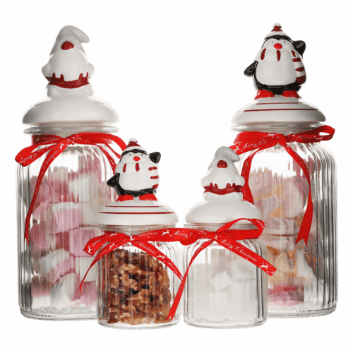 TEMPO-KONDELA ARYSTA TYP 1, skleněné dózy, set 4 ks, s víčkem, sklo/keramika