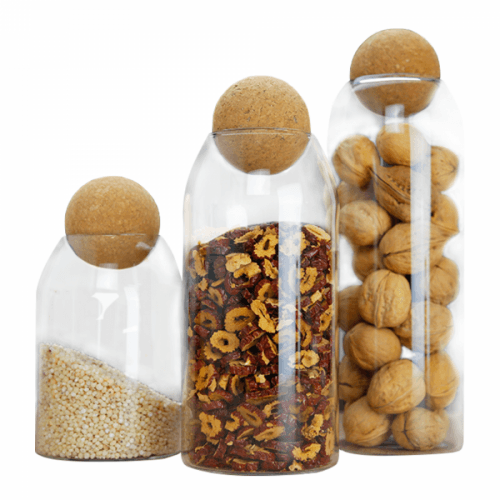 TEMPO-KONDELA LORZA, skleněné dózy, set 3 ks, se zátkou, sklo/korek