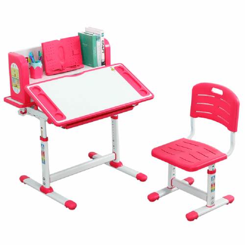 Rostoucí psací stůl a židle, růžová/bílá, set LERAN