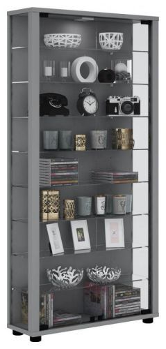 Vitrína Lumo Maxi, s LED osvetlením, strieborná