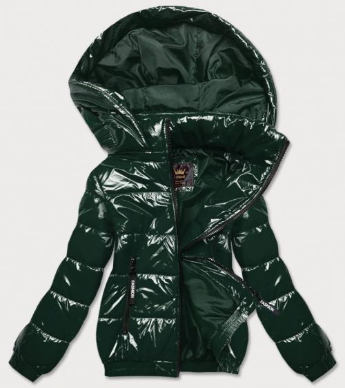 Lesklá zelená dámska bunda so sťahovacím lemom (LD7250BIG) zelená 46