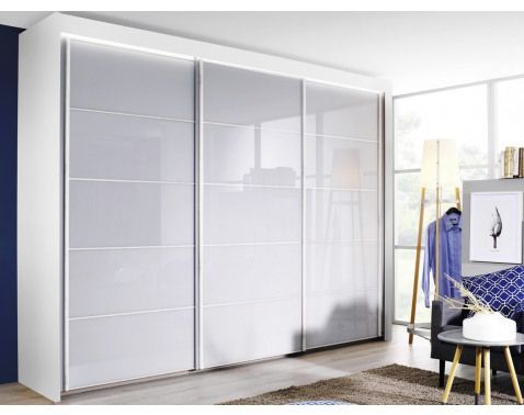 Šatníková skriňa s osvetlením Imperial, 300 cm, biela/biele sklo%