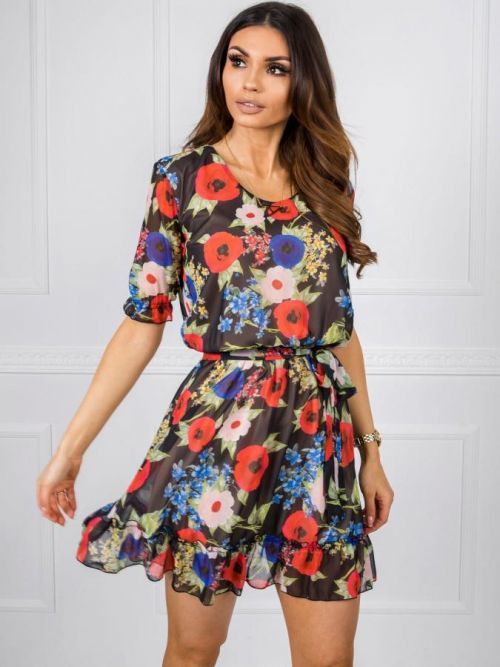 Čierne šaty s kvetinovým vzorom 34