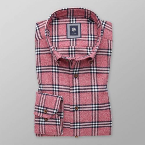 Pánska flanelová slim fit košeľa ružovej farby s károvaným vzorom 13372