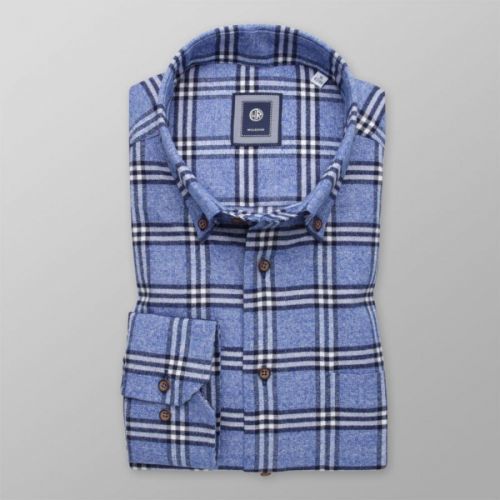 Pánska flanelová slim fit košeľa modrej farby s károvaným vzorom 13374