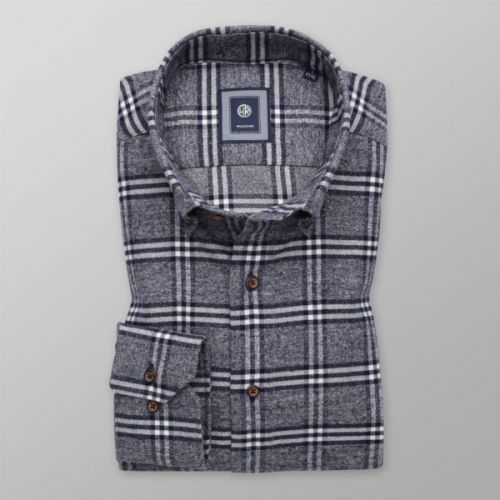 Pánska flanelová slim fit košeľa sivej farby s károvaným vzorom 13376