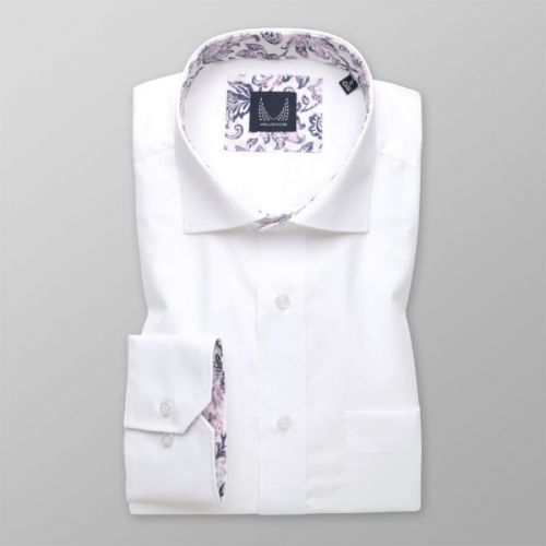 Pánska košeľa slim fit bielej farby s kvetinovými kontrastnými prvkami 13458