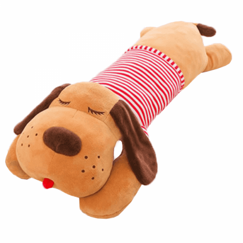 Plyšový pejsek, hnědá / červený proužek, 140cm, REXO TYP 3