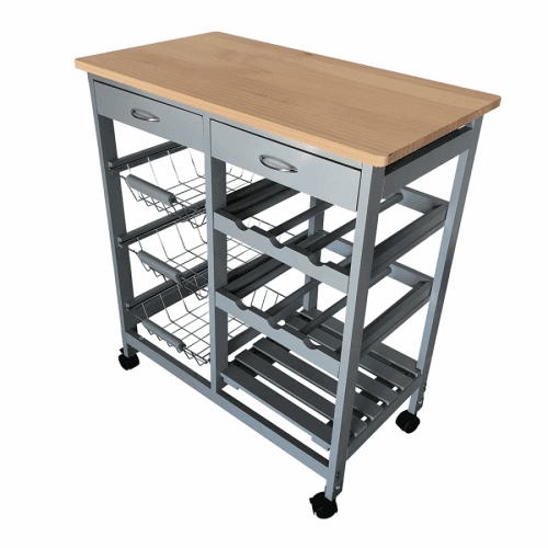 Servírovací vozík, šedá/přírodní, BARABE