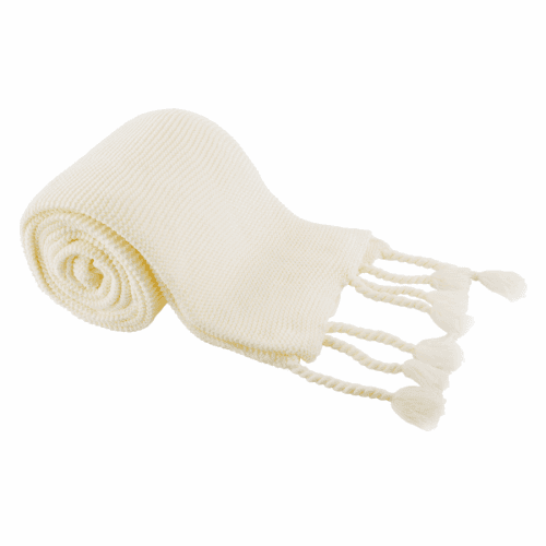 TEMPO-KONDELA KALANE, luxusní pletená deka s třásněmi, smetanová, 150x200 cm