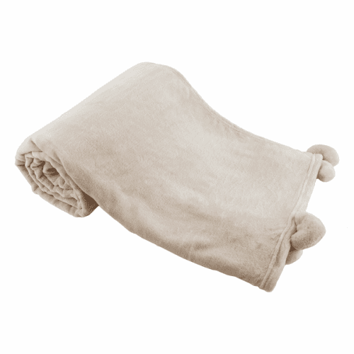 TEMPO-KONDELA ASTANA, plyšová deka s bambulkami, světle béžová, 150x200 cm