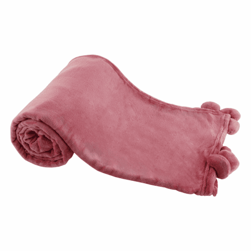 TEMPO-KONDELA ASTANA, plyšová deka s bambulkami, růžová, 150x200 cm