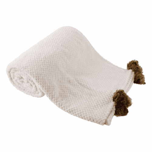 TEMPO-KONDELA LUSEN, plyšová kostkovaná deka, smetanová, 150x200 cm