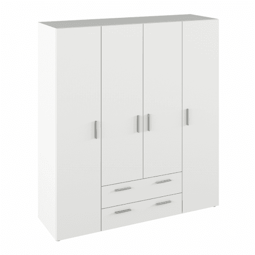 Šatní skříň, čtyřdveřová, bílá, KORNY