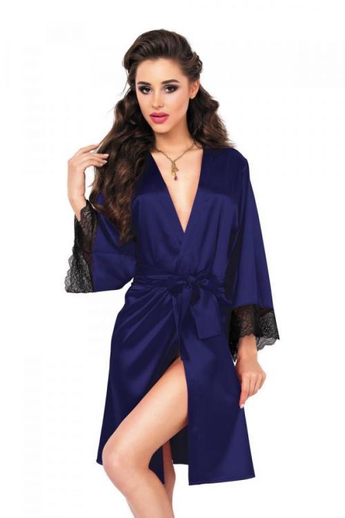 DKaren Housecoat Nikola Navy Blue XS tmavo modrá