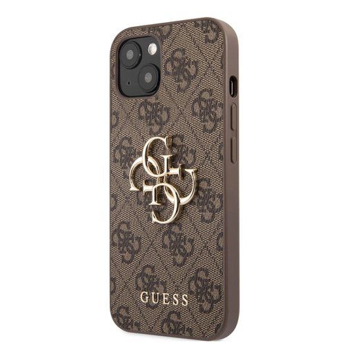 GUHCP13M4GMGBR Guess PU 4G Metal Logo Zadní Kryt pro iPhone 13 Brown