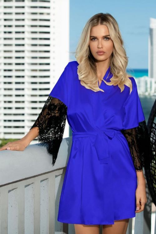 DKaren Housecoat Dagmara Blue XS modrá