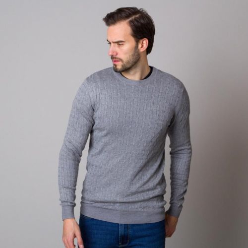 Pánsky sveter sivej farby s okrúhlym výstrihom 13413
