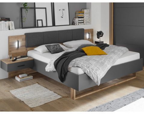 Posteľ s nočnými stolíkmi Rivoli 180x200 cm, s osvetlením, dub/grafit%