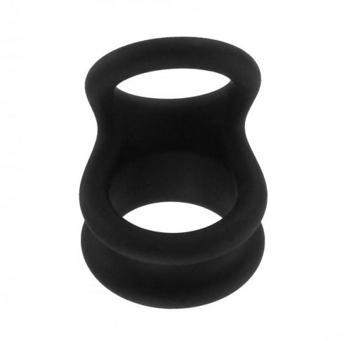 BASIC X Titus erekční kroužek s návlekem na varlata M černý