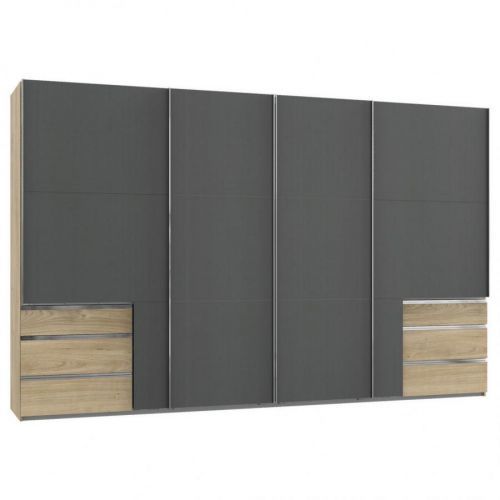 MID.YOU SKRIŇA S POS. DVER. – HOR.VED., grafitová, farby dubu, 350,00/216,00/65,00 cm