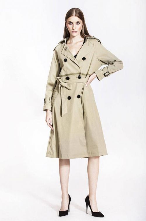 DWURZĘDOWY TRENCZ Z PASKIEM KHAKI (AG3-011) khaki S (36)