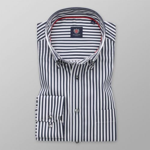 Pánska košeľa slim fit s tmavomodrými a bielymi pásikmi 13592