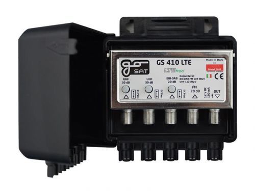 Anténny zosilňovač GoSAT GS410LTE, na stožiar,1xFM G20dB, 1xDAB G20dB, 2xUHF G30dB