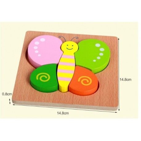 15-15MO Drevená puzzle skladačka - Zvieratká 12x12cm Motýľ