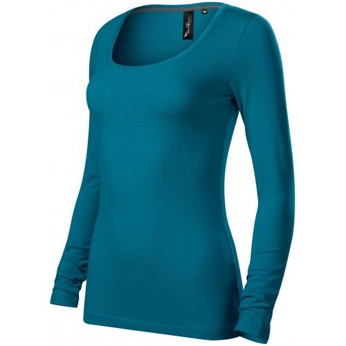 Tričko s dlhými rukávmi a hlbším výstrihom, petrol blue, XS
