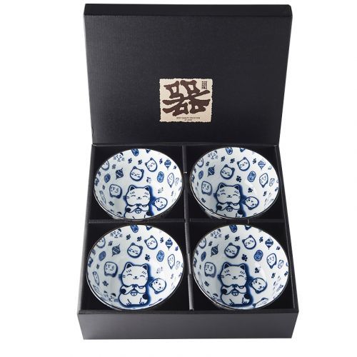 Set misiek Maneki Cat modrá 4 ks MIJ