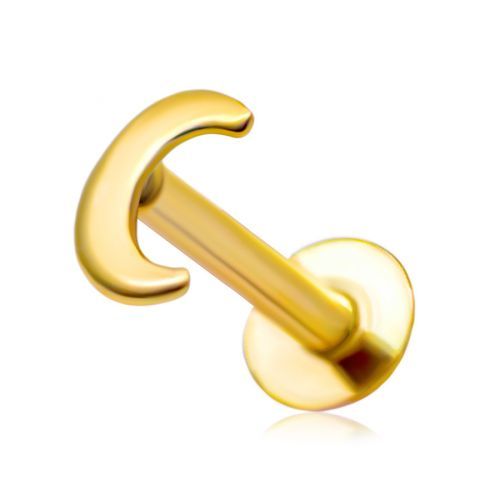 Piercing do pery a brady z 9K žltého zlata - plochý lesklý mesiačik