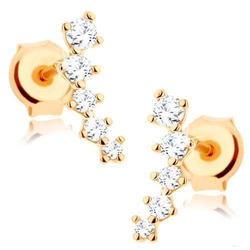 Náušnice zo žltého 14K zlata - trblietavý oblúčik z čírych zirkónov, puzetky