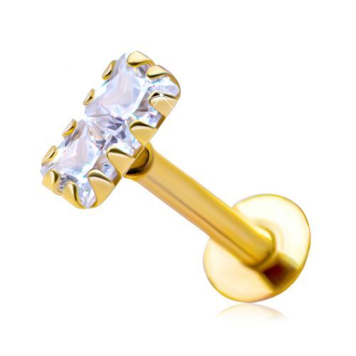 Piercing do pery a brady z 375 žltého zlata - dva číre zirkóny v tvare štvorca, 2 mm