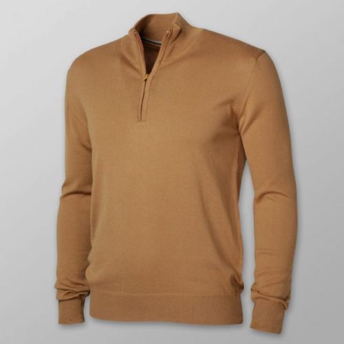 Pánsky sveter hnedej farby s hladkým vzorom 13640