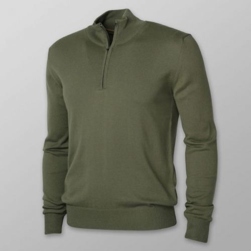 Pánsky sveter olivovej farby s hladkým vzorom 13641